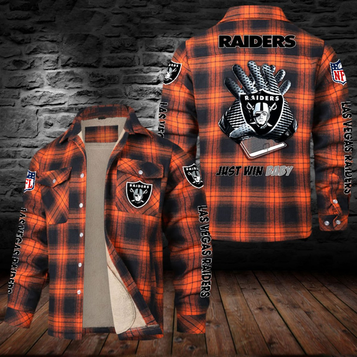 Las Vegas Raiders Sherpa Lined Plaid Flannel Button Shirt PB3LABO