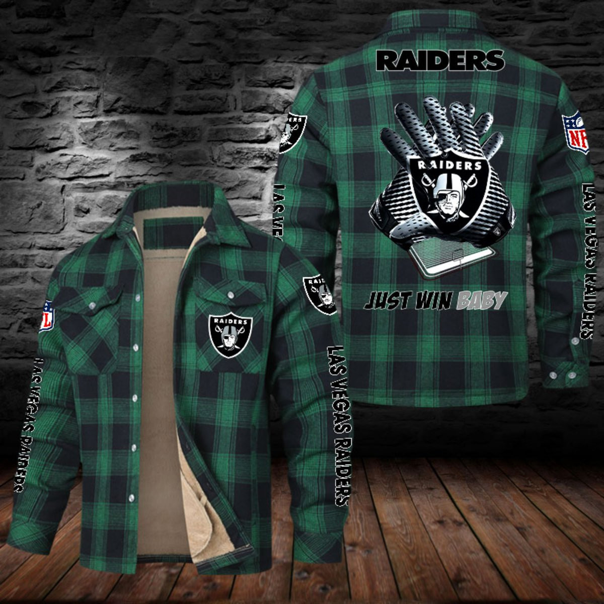 Las Vegas Raiders Sherpa Lined Plaid Flannel Button Shirt PB3LABO