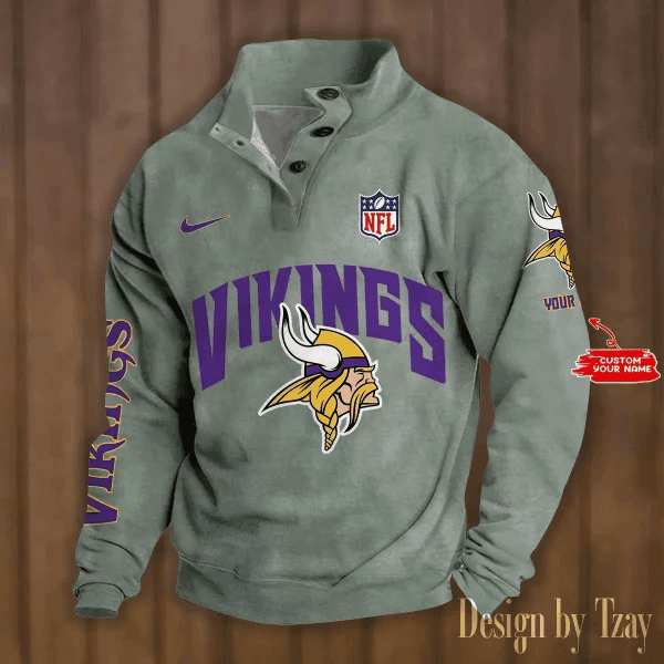 Minnesota Vikings Double Breasted Stand Collar hoodie PBI1ROQ