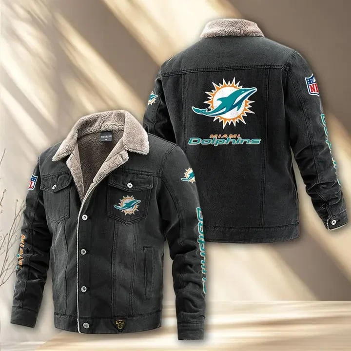 Miami Dolphins Fleece Lined Denim Jacket PBD9CE6