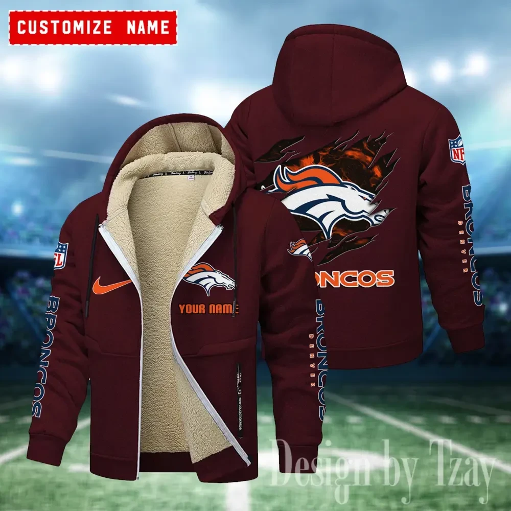 Denver Broncos Hoodies Zip Velvet Coat PBPKVX7