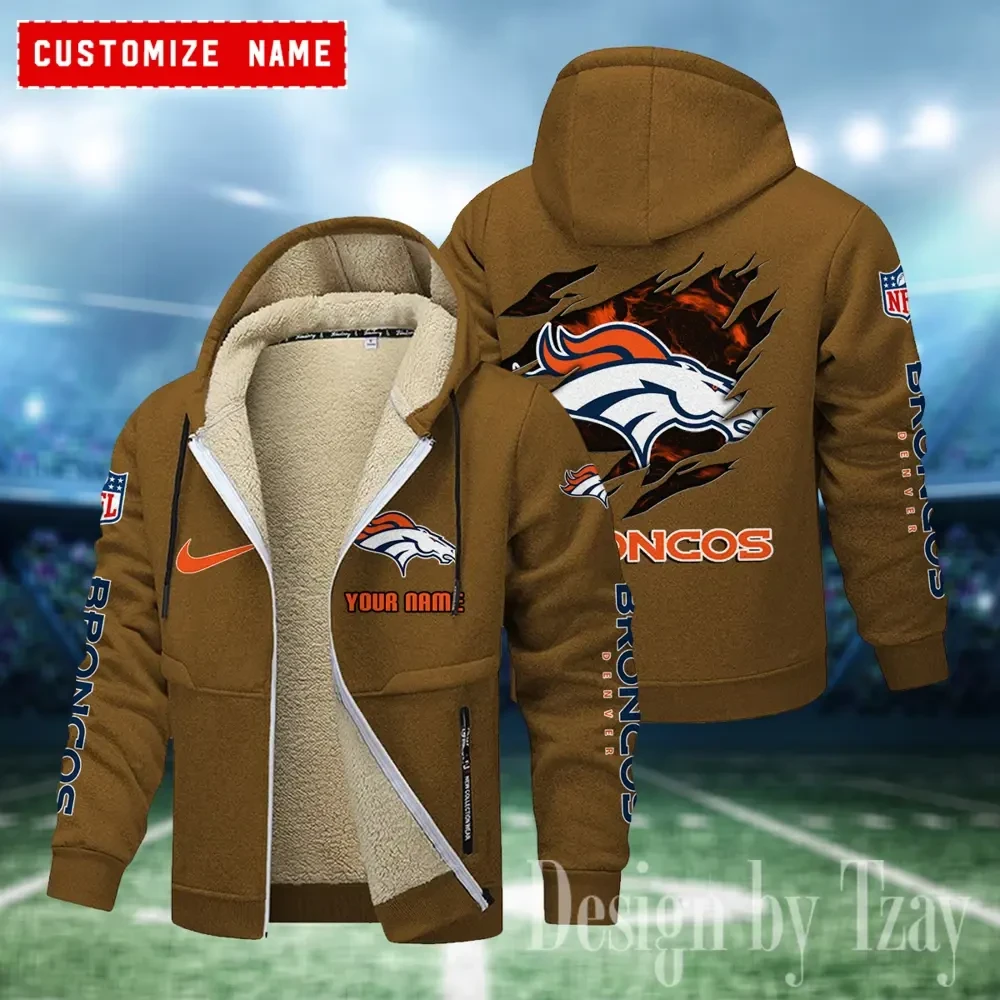 Denver Broncos Hoodies Zip Velvet Coat PBPKVX7
