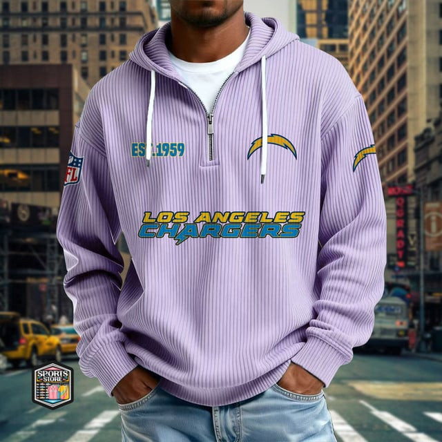Los Angeles Chargers Ribbed Texture Zipper Long Sleeve Hoodie SPTRTZLSH018
