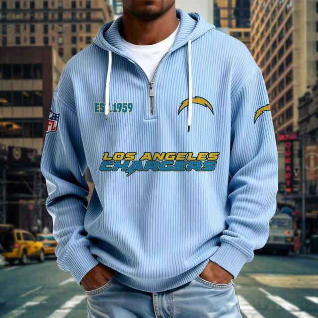 Los Angeles Chargers Ribbed Texture Zipper Long Sleeve Hoodie PBA3YM5