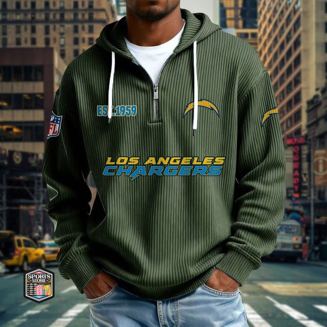 Los Angeles Chargers Ribbed Texture Zipper Long Sleeve Hoodie PBA3YM5