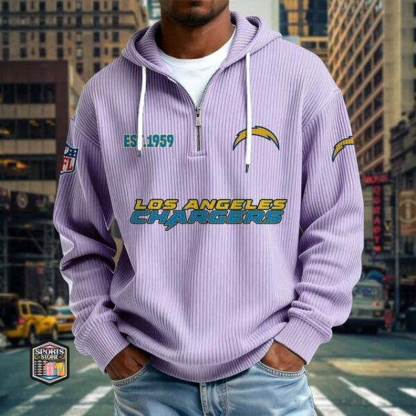 Los Angeles Chargers Ribbed Texture Zipper Long Sleeve Hoodie PBA3YM5