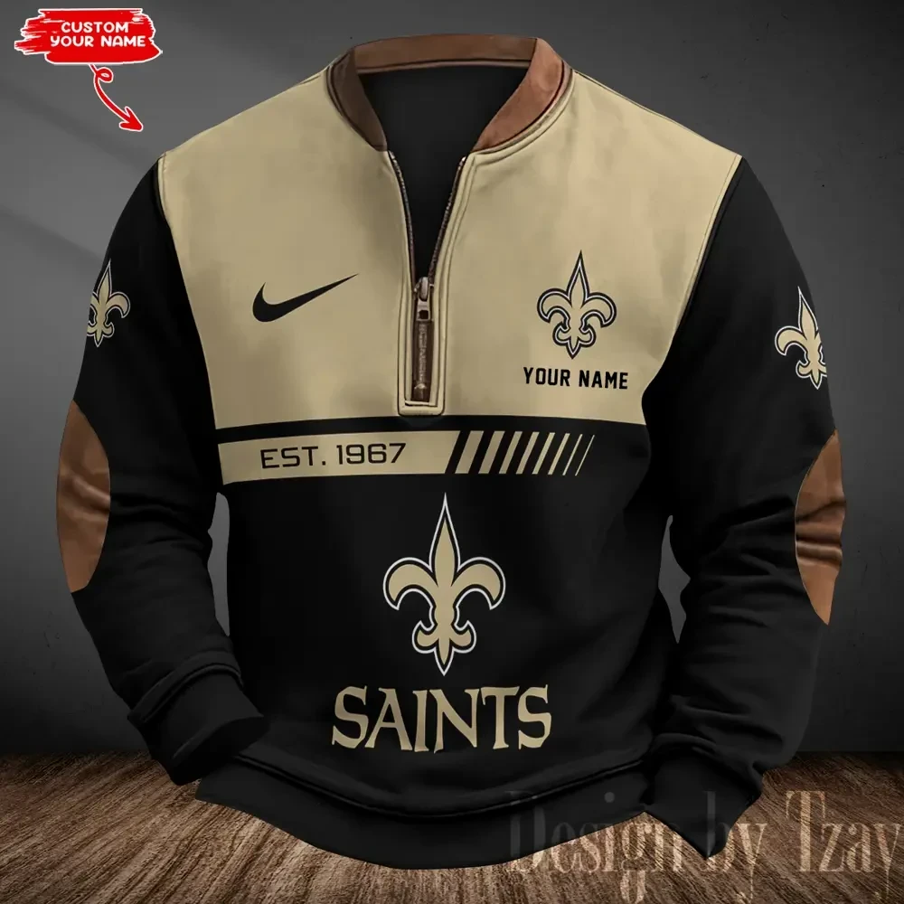 New Orleans Saints Men's Vintage Zipper Stand Collar Sweatshirt S9MPZNS324