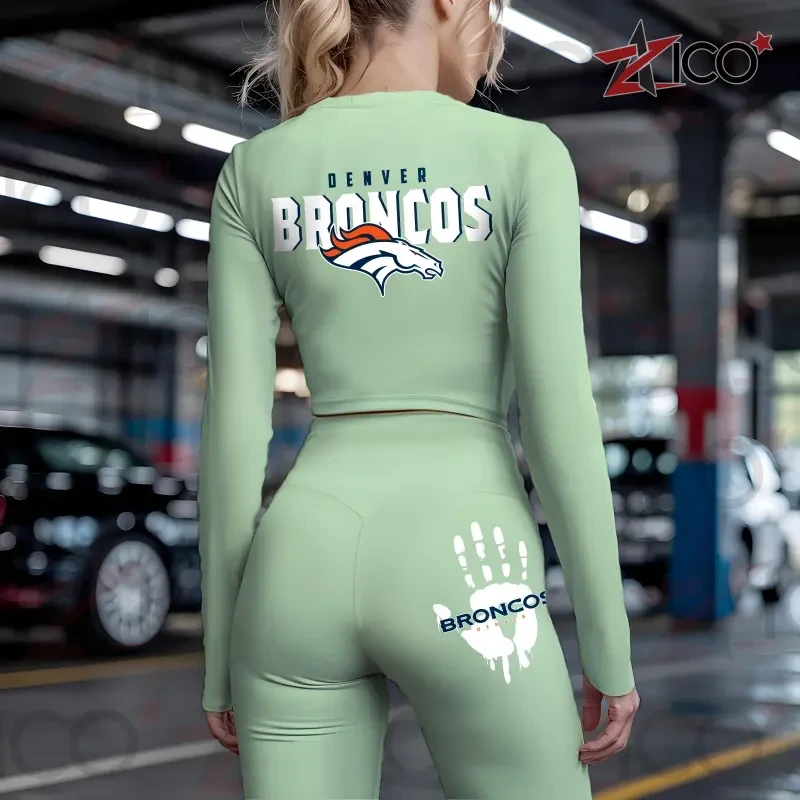 Denver Broncos Zipper Sports Top Women Gym Long Sleeve for Fitness PBH3I20