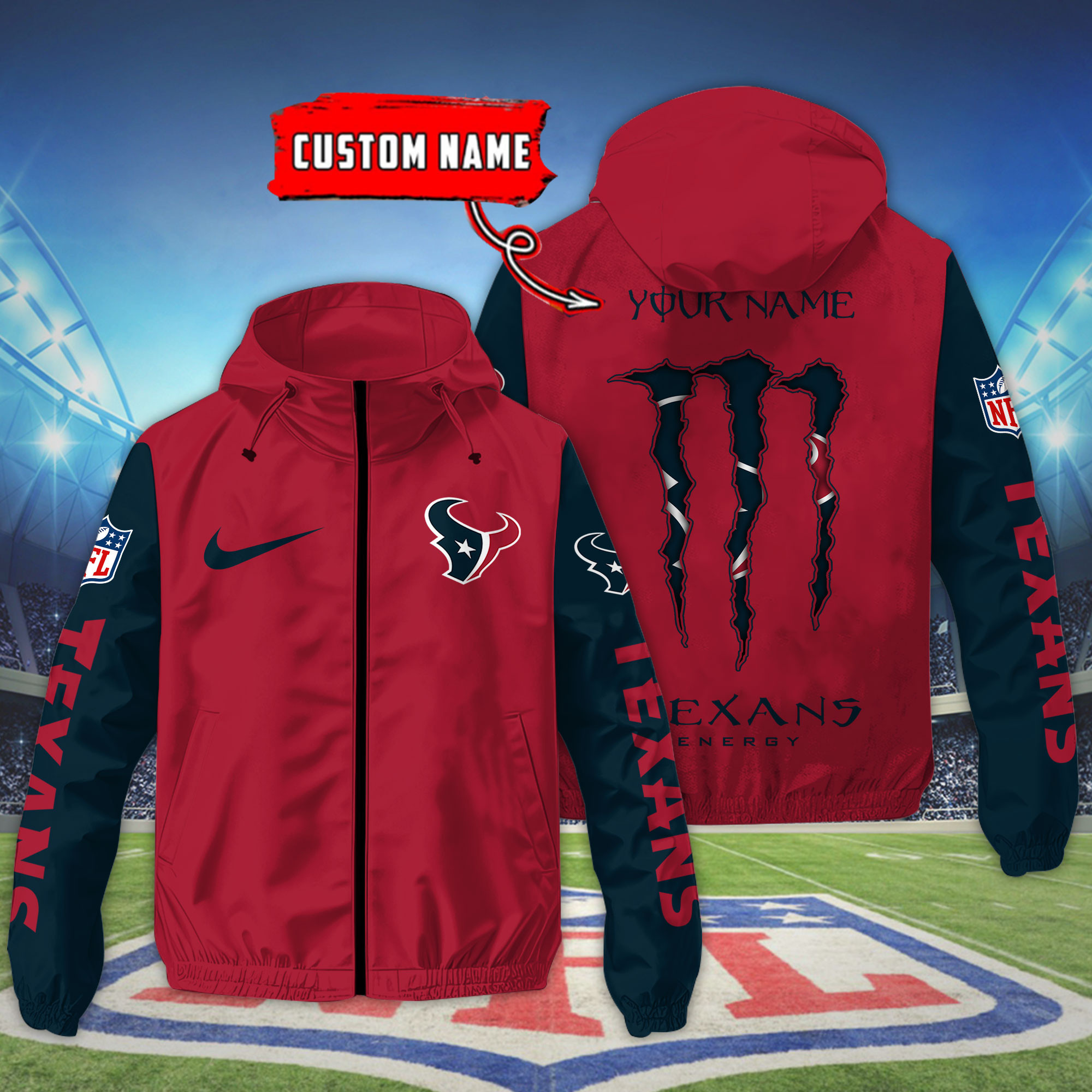 Houston Texans Custom Windbreaker Outdoor Jacket Sport Fan Gift SPTWJACKET045