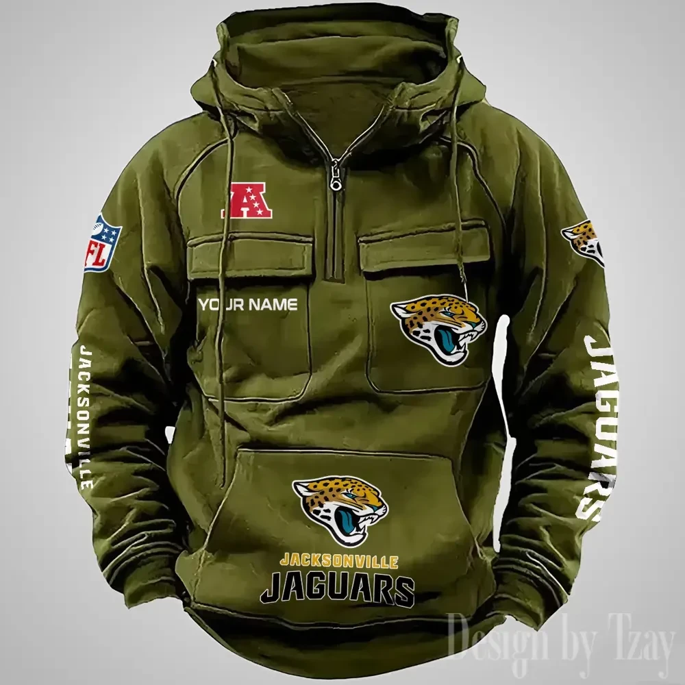 Jacksonville Jaguars Fashionable Outerwear Men's Autumn Winter Hooded Sweatshirt Cool Motorcycle Shirt AZVMHD1036