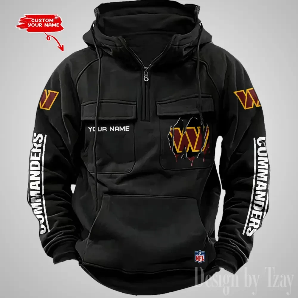 Washington Commanders Designer Hoodies For Men Casual Fashion Solid Multi-Pocket Zipper Long Slevee AZVMHD893