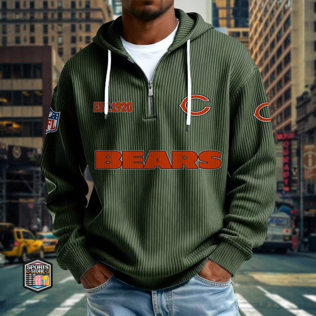 Chicago Bears Ribbed Texture Zipper Long Sleeve Hoodie SPTRTZLSH006