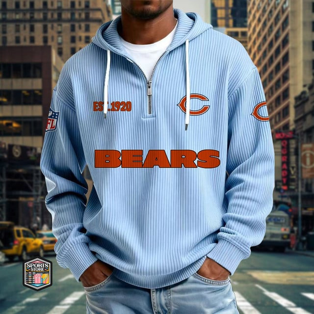 Chicago Bears Ribbed Texture Zipper Long Sleeve Hoodie PBADQN4