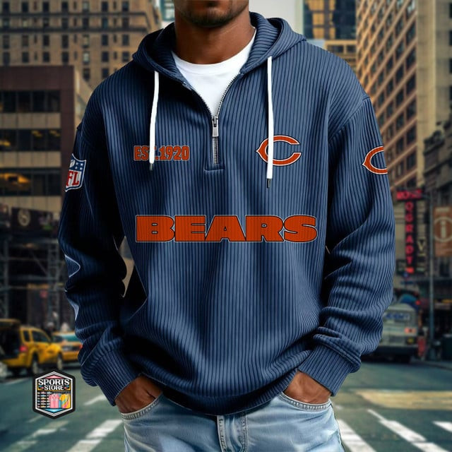 Chicago Bears Ribbed Texture Zipper Long Sleeve Hoodie PBADQN4