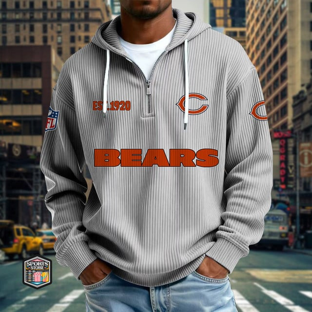 Chicago Bears Ribbed Texture Zipper Long Sleeve Hoodie PBADQN4