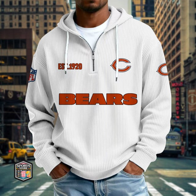 Chicago Bears Ribbed Texture Zipper Long Sleeve Hoodie PBADQN4