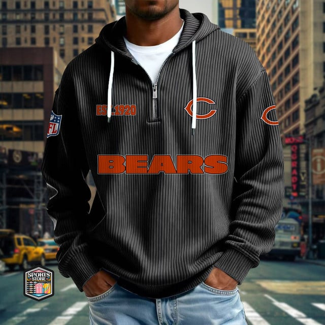 Chicago Bears Ribbed Texture Zipper Long Sleeve Hoodie PBADQN4