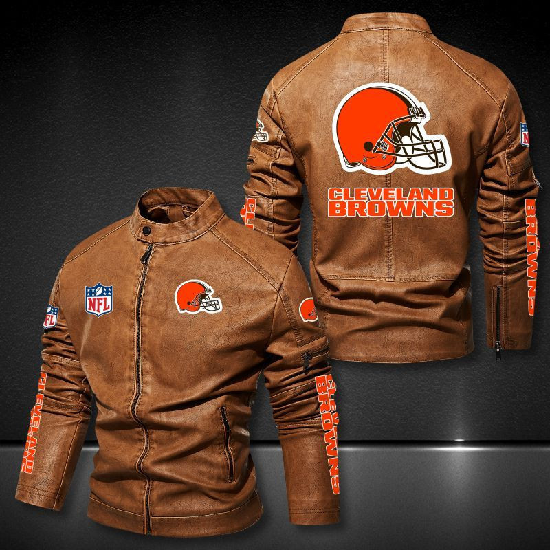 Cleveland Browns Stand-up Collar Leather Jacket BG24
