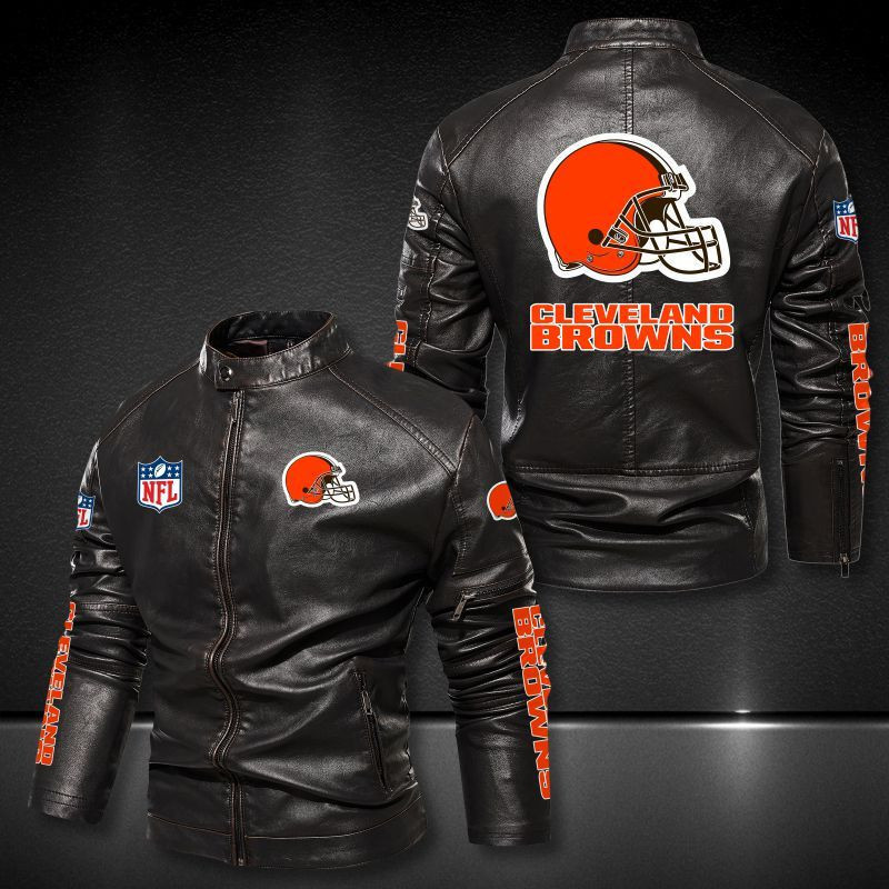 Cleveland Browns Stand-up Collar Leather Jacket PBF9H9X