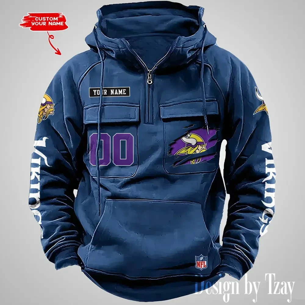 Minnesota Vikings NFL Multi Pocket Zipper Retro Hoodie PB9GIX4