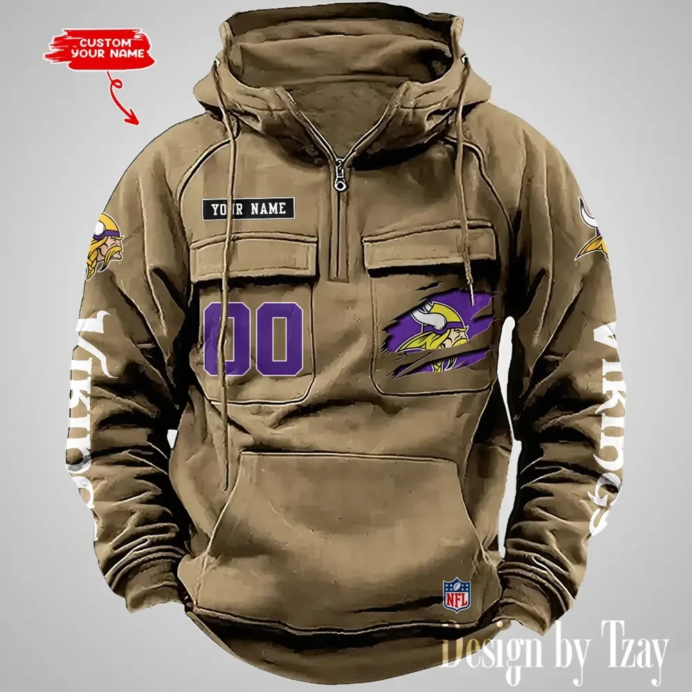 Minnesota Vikings NFL Multi Pocket Zipper Retro Hoodie PB9GIX4