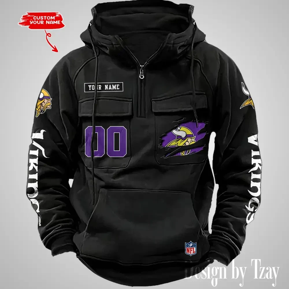 Minnesota Vikings NFL Multi Pocket Zipper Retro Hoodie PB9GIX4