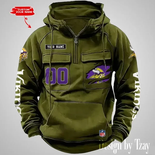 Minnesota Vikings NFL Multi Pocket Zipper Retro Hoodie PB9GIX4