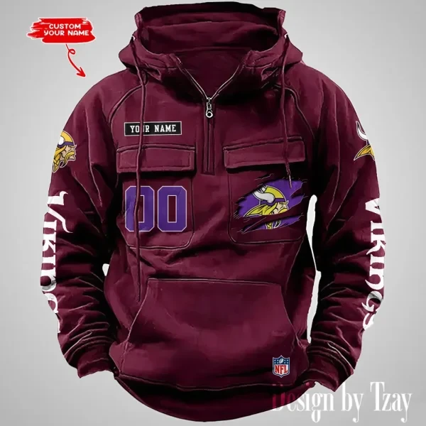 Minnesota Vikings NFL Multi Pocket Zipper Retro Hoodie PB9GIX4