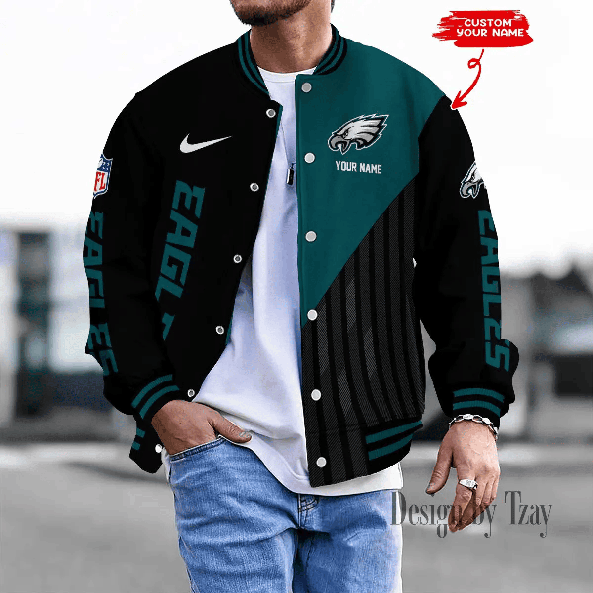 SPTBBJACKET122-Philadelphia Eagles Personalized New Baseball Jacket Gifts For Fan