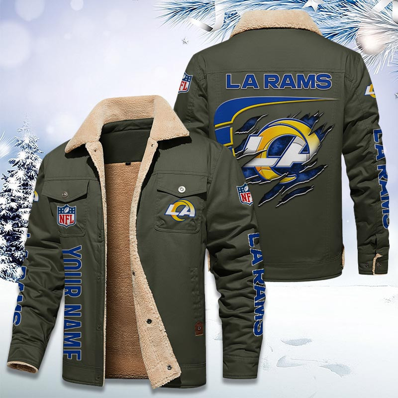 Los Angeles Rams Personalized Sherpa Fleece Trucker Jacket PB4RFPS