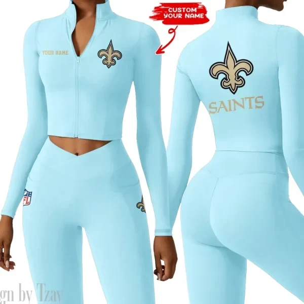 New Orleans Saints Zipper Sports Top Women Gym Long Sleeve for Fitness PBZ36UE