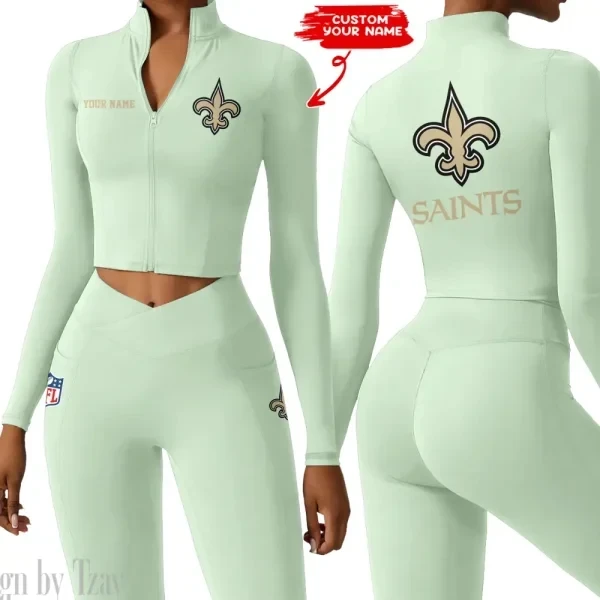 New Orleans Saints Zipper Sports Top Women Gym Long Sleeve for Fitness PBZ36UE