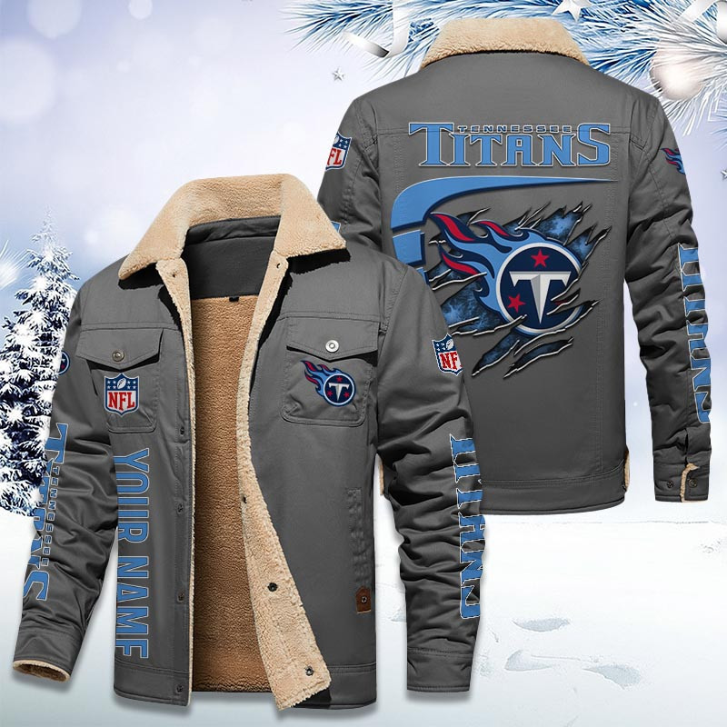 Tennessee Titans Personalized Sherpa Fleece Trucker Jacket PBU80MD