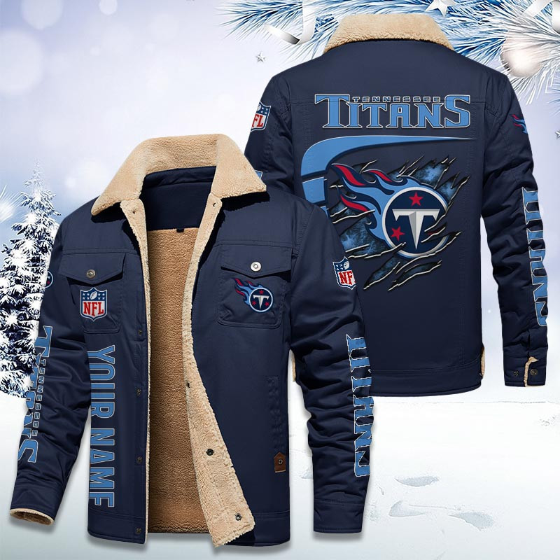 Tennessee Titans Personalized Sherpa Fleece Trucker Jacket PBU80MD