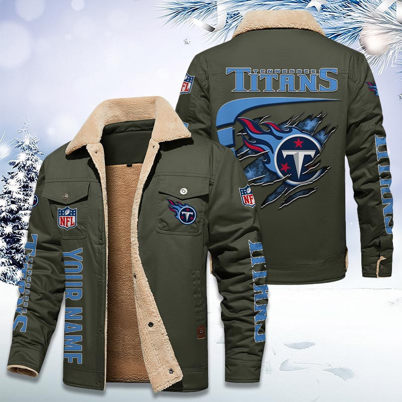 Tennessee Titans Personalized Sherpa Fleece Trucker Jacket PBU80MD