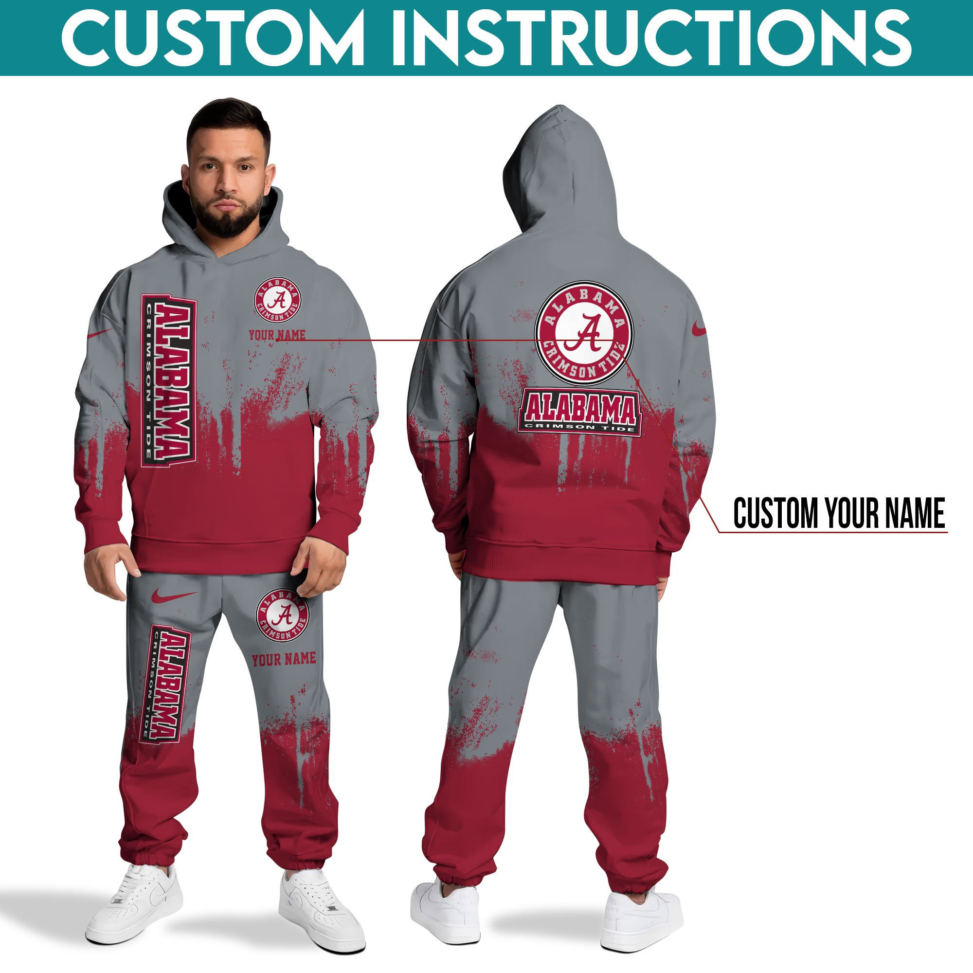 Alabama Crimson Tide Hoodie Sweatpants Set Custom Your name, Sport Hoodie Sweatpants Set, Sport Gifts For Fan PB3388P