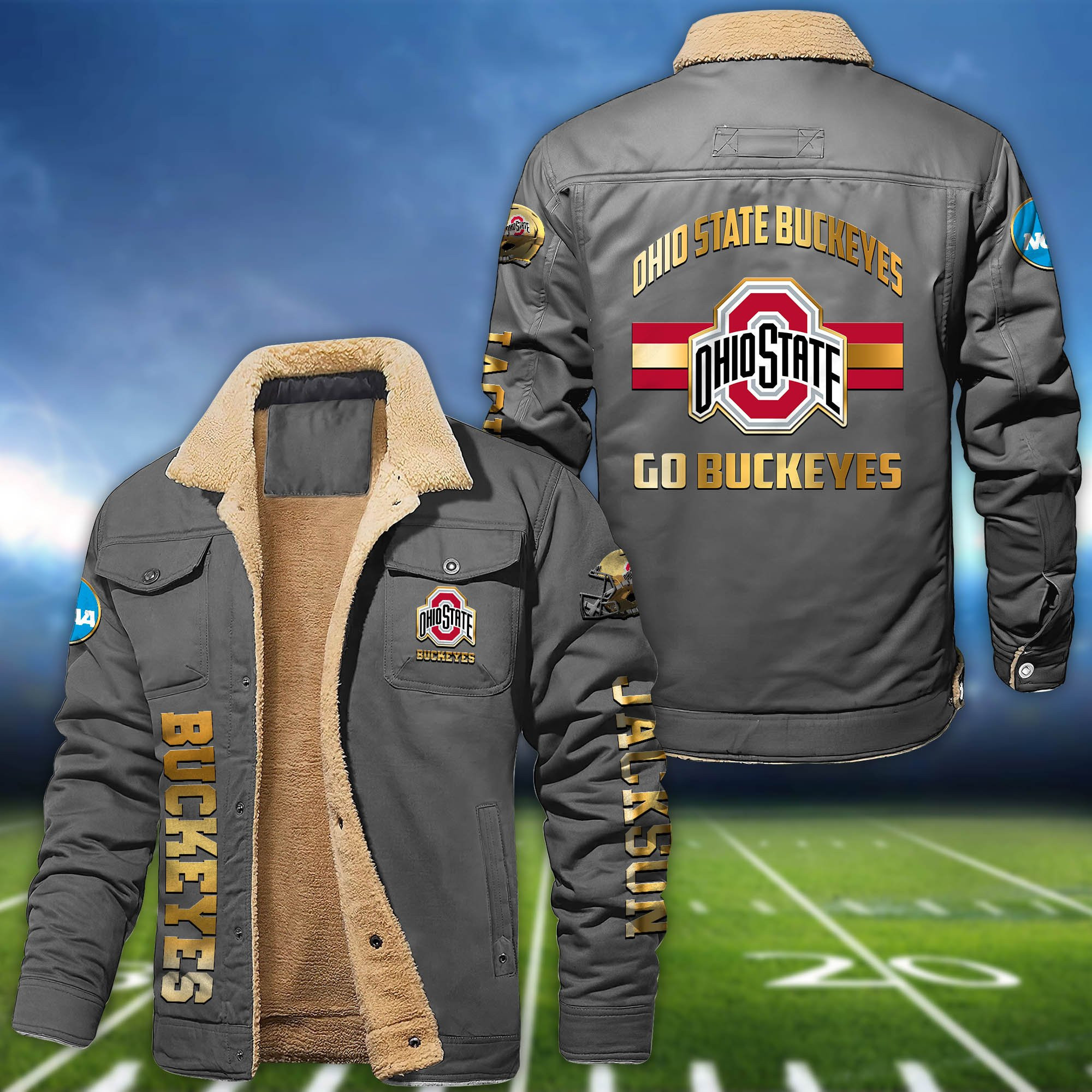 Ohio State Buckeyes 2D Fleece Bomber Jacket Personalized Your Name, Sport Jackets, Gifts For Sport Fans PBK0JHW