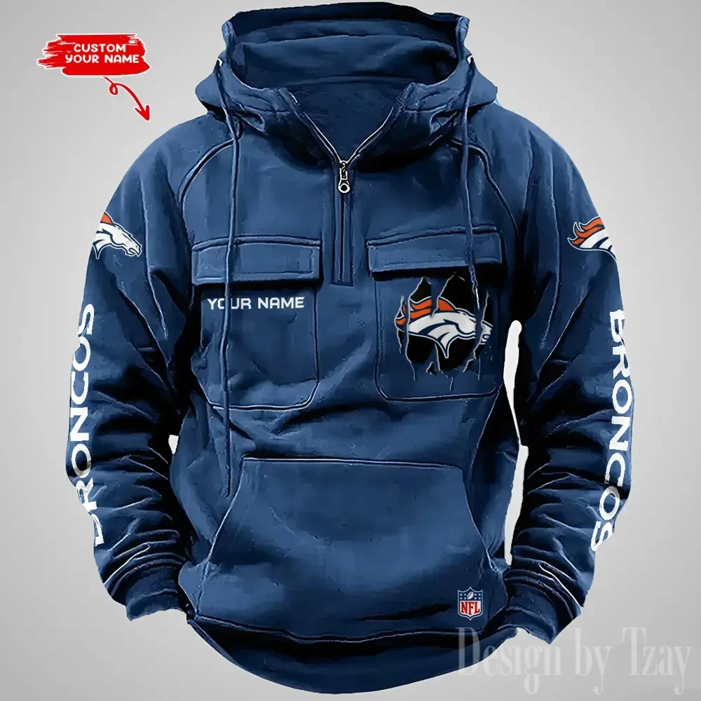 Denver Broncos Designer Hoodies For Men Casual Fashion Solid Multi-Pocket Zipper Long Slevee PB2FS44