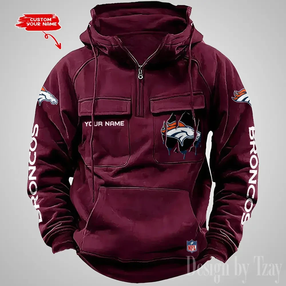 Denver Broncos Designer Hoodies For Men Casual Fashion Solid Multi-Pocket Zipper Long Slevee PB2FS44