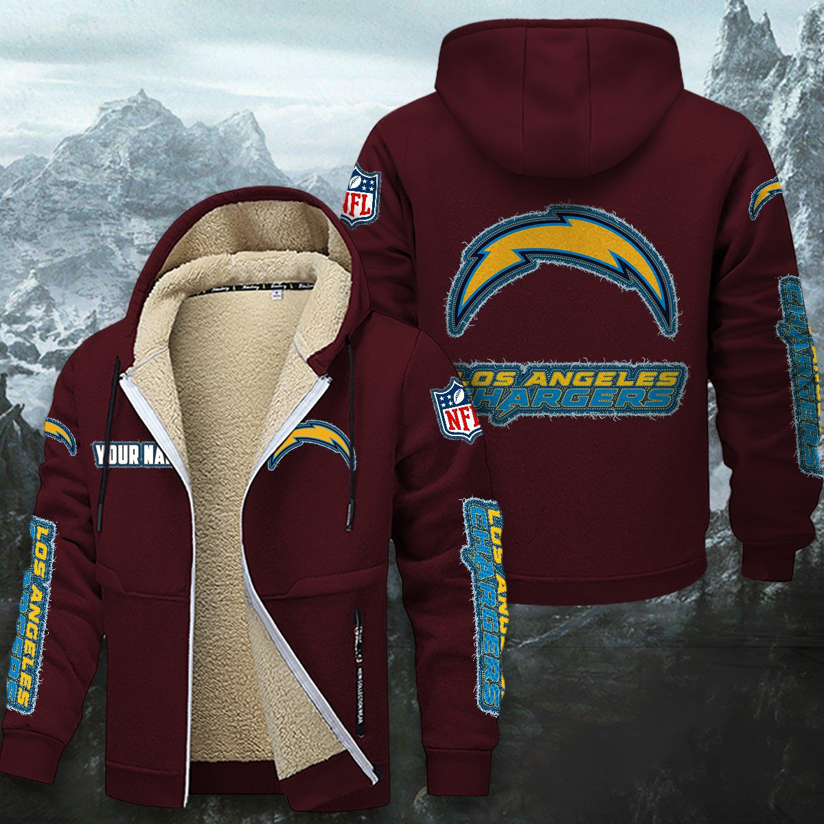 Los Angeles Chargers Sherpa-Lined Zip Hoodie PB27YP1