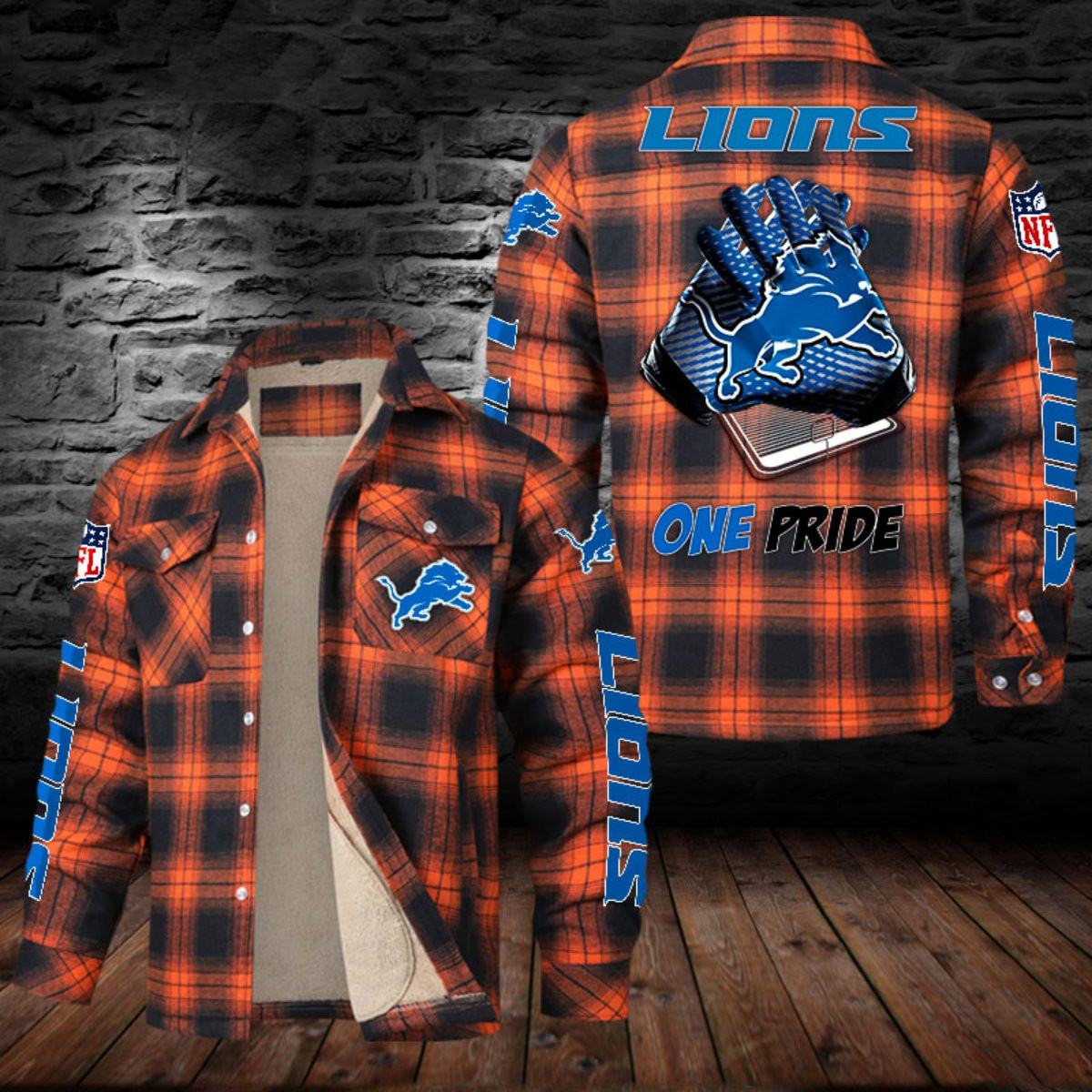 Detroit Lions Sherpa Lined Plaid Flannel Button Shirt PB8OPI6