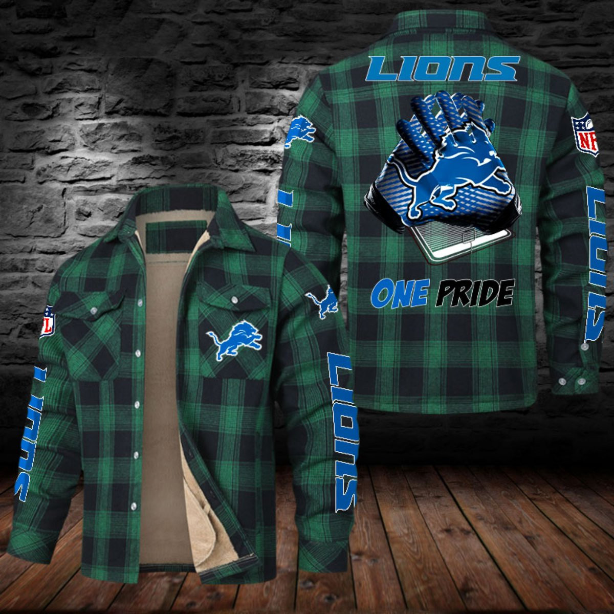 Detroit Lions Sherpa Lined Plaid Flannel Button Shirt PB8OPI6