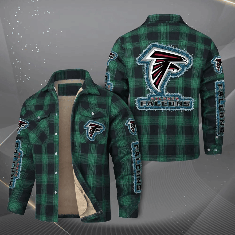 Atlanta Falcons Fleece Plaid Jacket Casual Loose Cotton Jacket PB6THTL