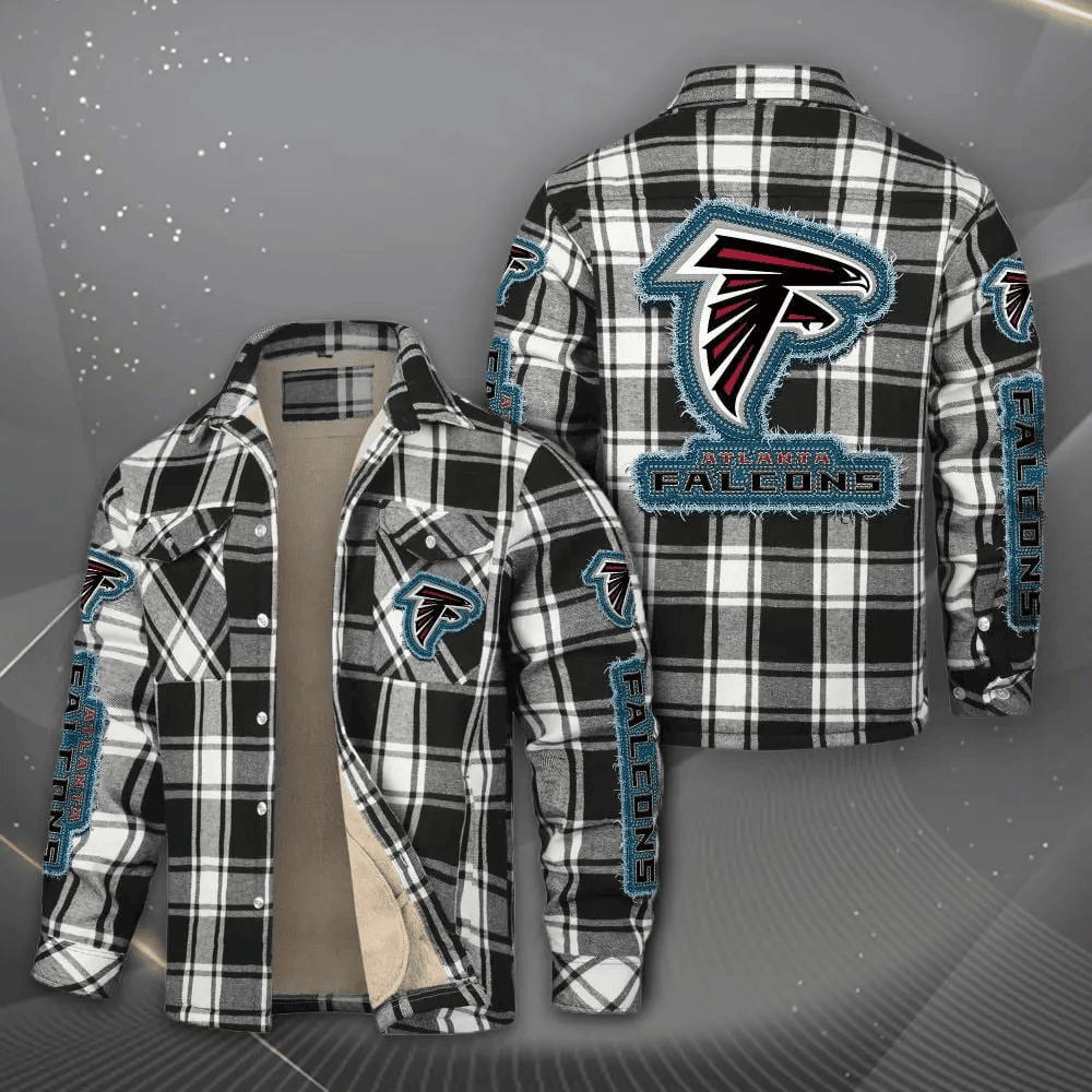 Atlanta Falcons Fleece Plaid Jacket Casual Loose Cotton Jacket PB6THTL