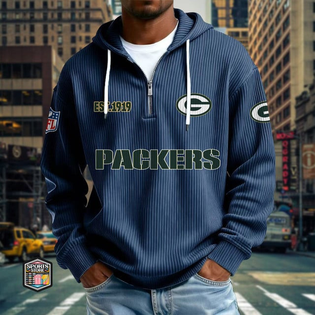Green Bay Packers Ribbed Texture Zipper Long Sleeve Hoodie PBXI3P0