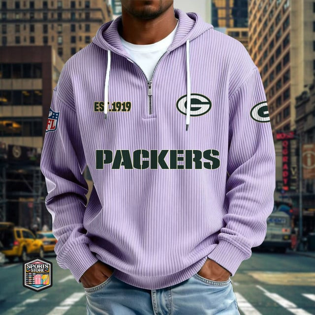 Green Bay Packers Ribbed Texture Zipper Long Sleeve Hoodie PBXI3P0