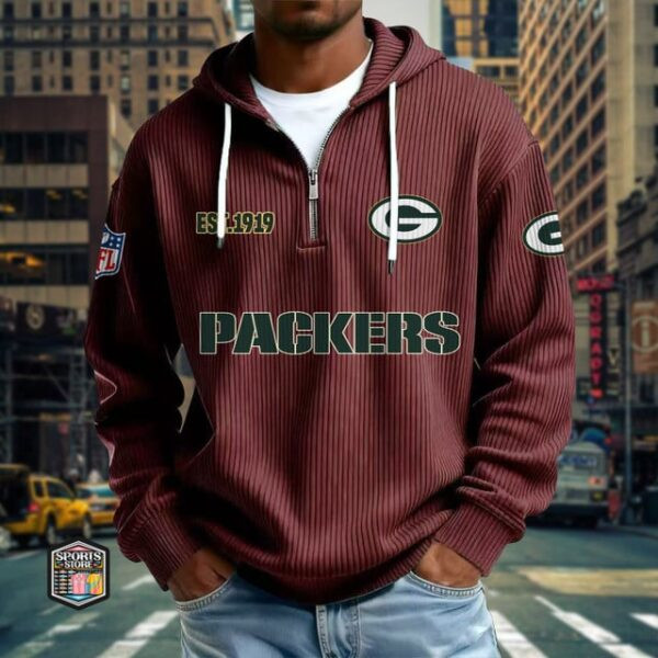 Green Bay Packers Ribbed Texture Zipper Long Sleeve Hoodie PBXI3P0
