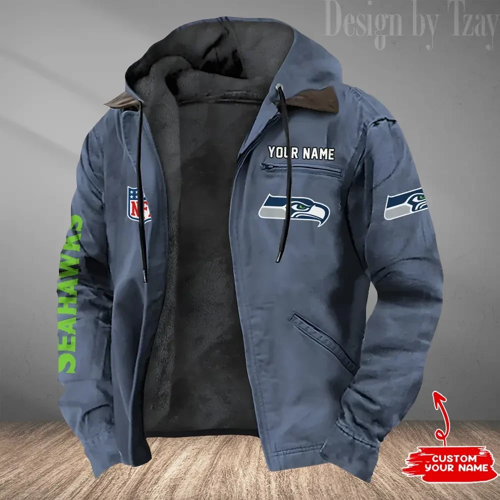 Seattle Seahawks Men's Casual Padded Jacket Hooded Trending 2025 PBIO2Z1