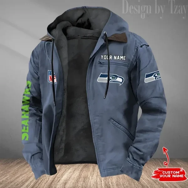 Seattle Seahawks Men's Casual Padded Jacket Hooded Trending 2025 PBIO2Z1