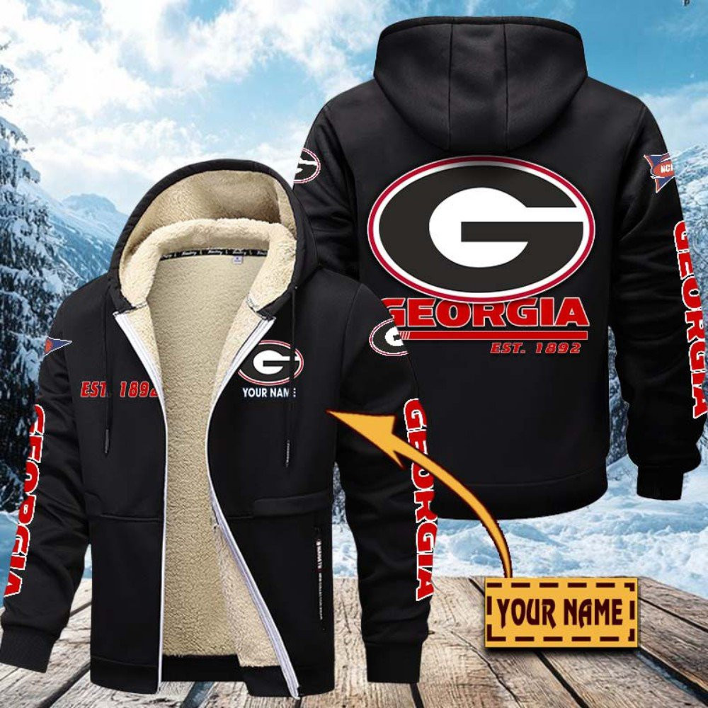 Georgia Bulldogs Hoodie Zip Velvet Coat Custom Your Name, Sport Jacket, Gifts For Fan PBICJP2